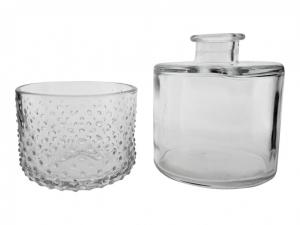 Doorzichtige vaas laag en waxinehouder