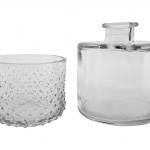 Doorzichtige vaas laag en waxinehouder